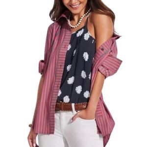 Cabi Regatta Shacket Red and Blue Stripe Longsleeve Tunic Top 6083 Size Medium
